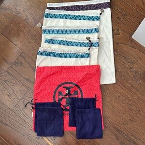Tory Burch Red, Cream, and Blue Pouch Set